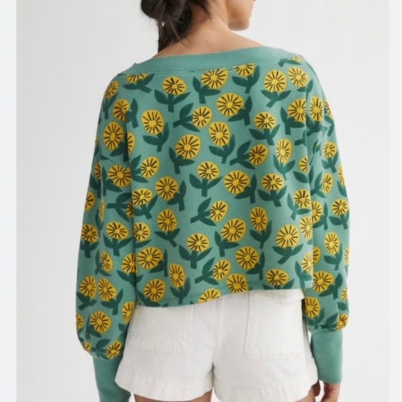Anthropologie Marcello Velho Sunflower Floral Crop Sweater Pullover size sm new - Picture 2 of 4